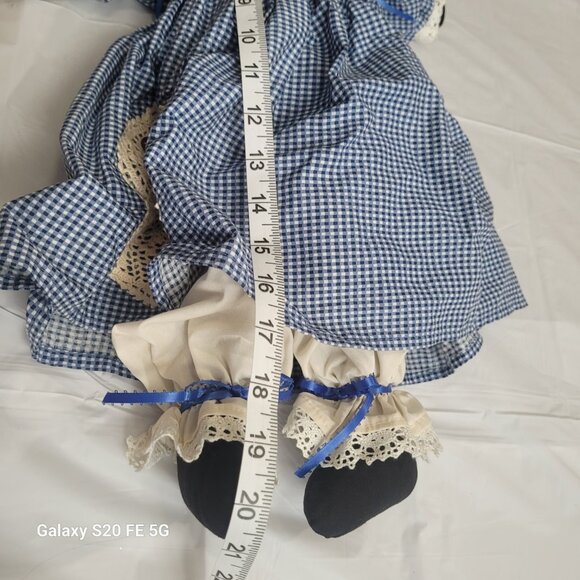 Vintage Girl Sheep Rag Doll Blue Plaid Dress With White Bloomers Handmade - Picture 10 of 10